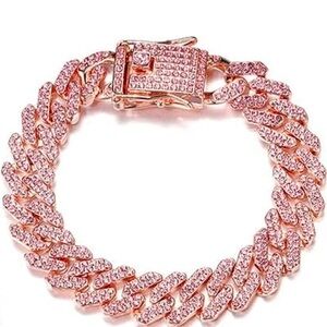 Rose Gold Pink CZ Cuban Bracelet - NWOT